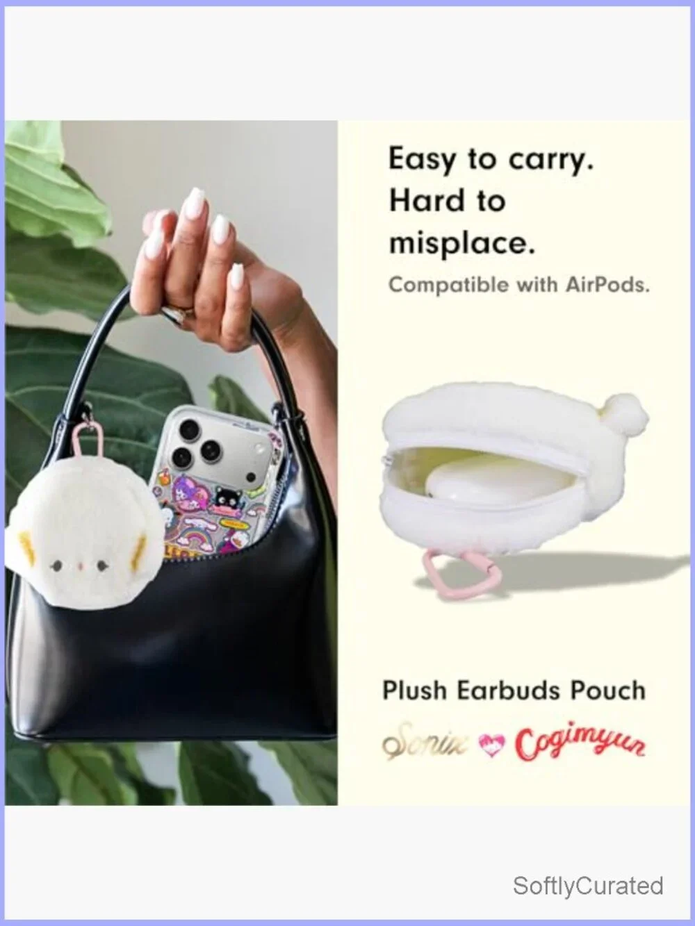 Sanrio Plush Earbud Pouch Keychain Charm, Fuzzy Coin Purse for Small Accessories